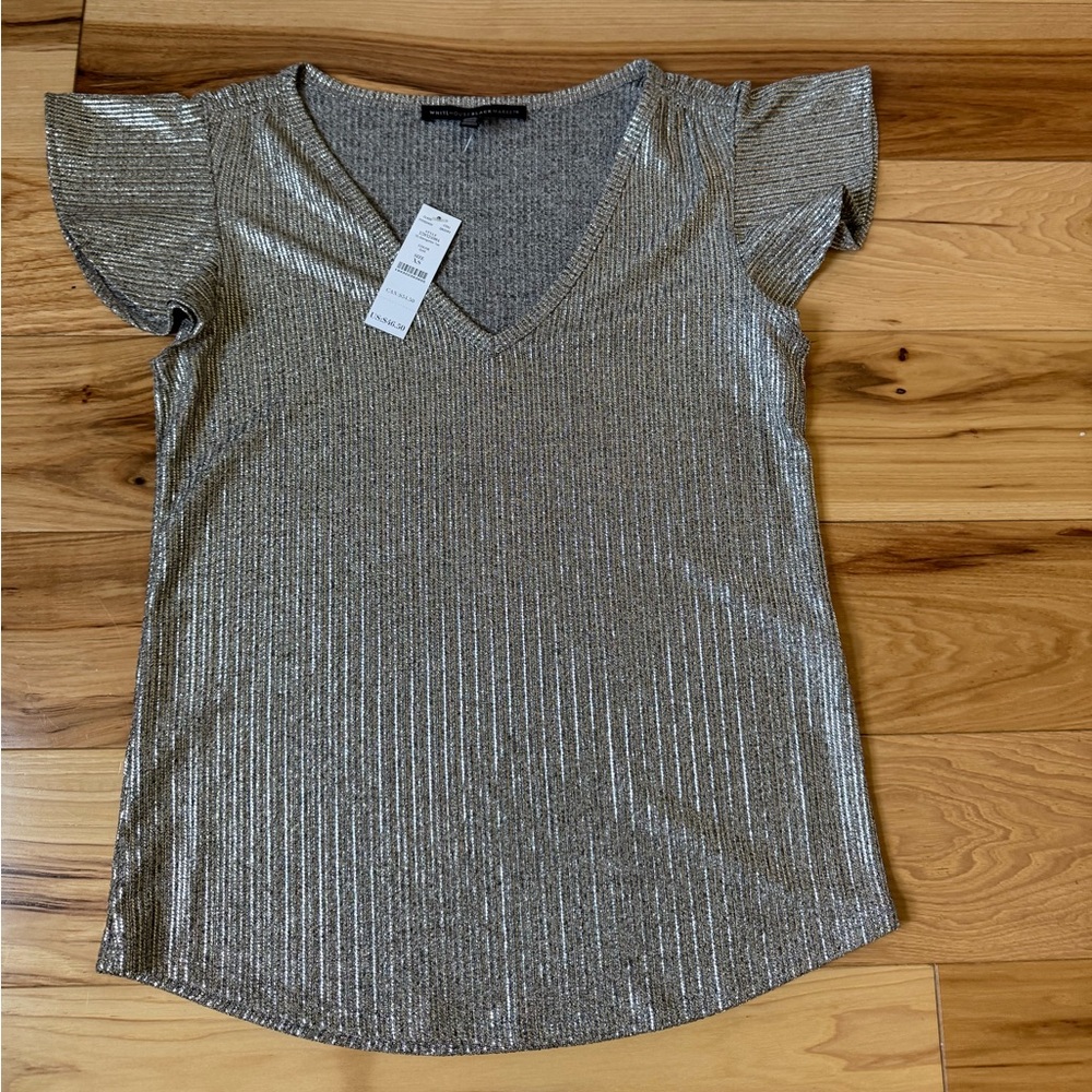 NWT WHBM Silver/Gray Flutter Sleeve T-Shirt